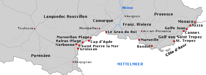 Karte Südfrankreich / Mittelmeer